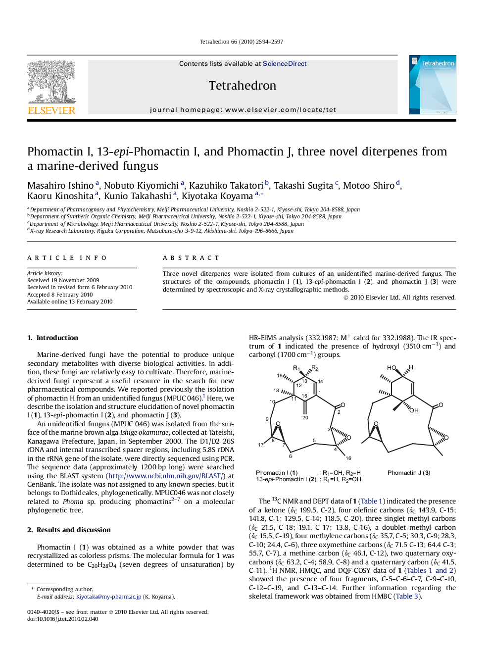Phomactin I, 13-epi-Phomactin I, and Phomactin J, three novel diterpenes from a marine-derived fungus