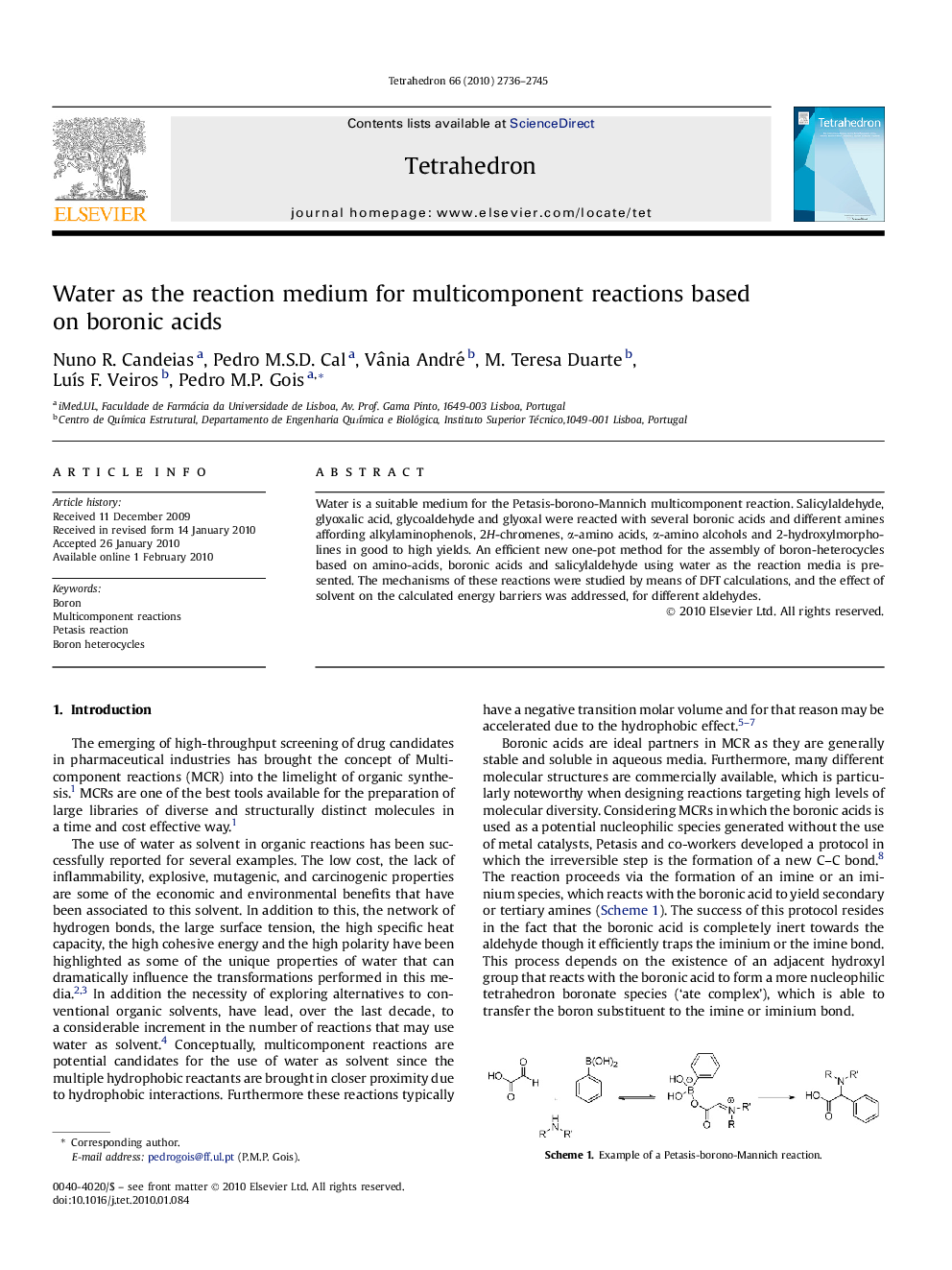 Water as the reaction medium for multicomponent reactions based on boronic acids
