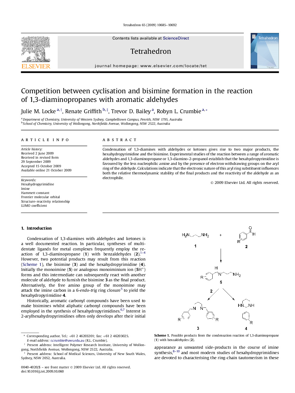 Competition between cyclisation and bisimine formation in the reaction of 1,3-diaminopropanes with aromatic aldehydes