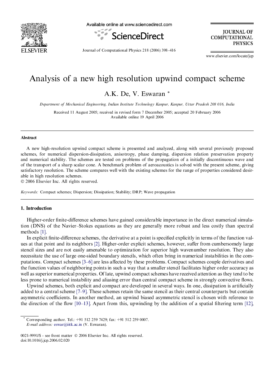 Analysis of a new high resolution upwind compact scheme