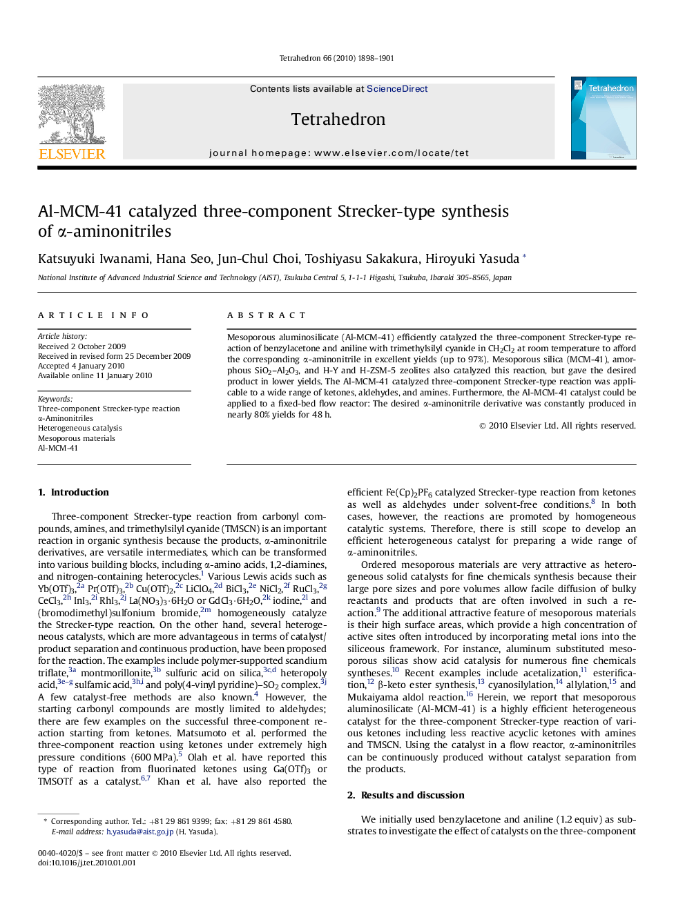 Al-MCM-41 catalyzed three-component Strecker-type synthesis of Î±-aminonitriles