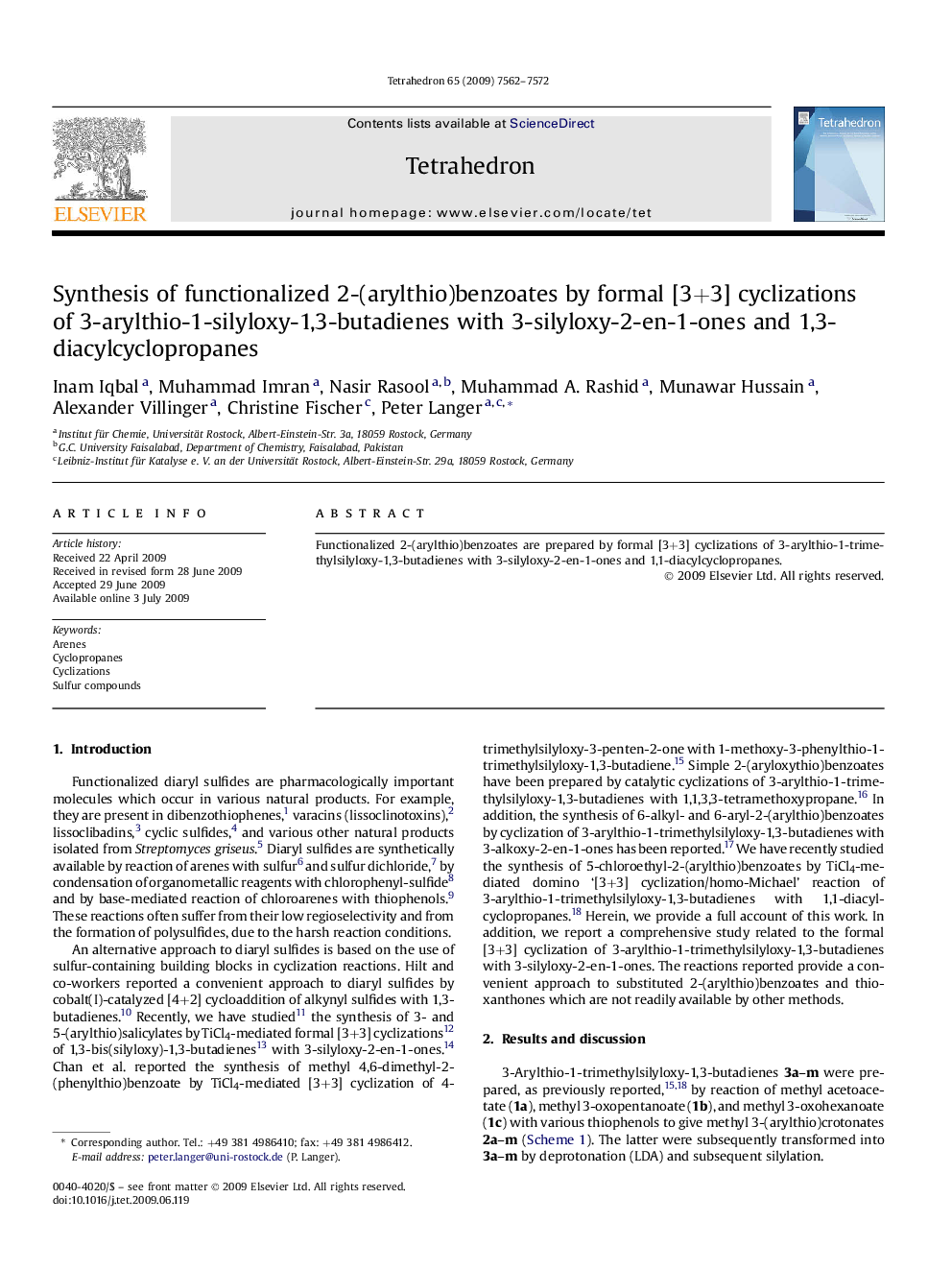 Synthesis of functionalized 2-(arylthio)benzoates by formal [3+3] cyclizations of 3-arylthio-1-silyloxy-1,3-butadienes with 3-silyloxy-2-en-1-ones and 1,3-diacylcyclopropanes