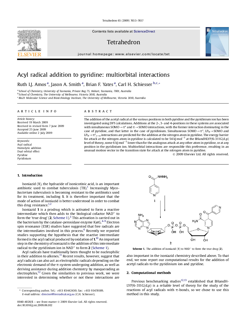 Acyl radical addition to pyridine: multiorbital interactions