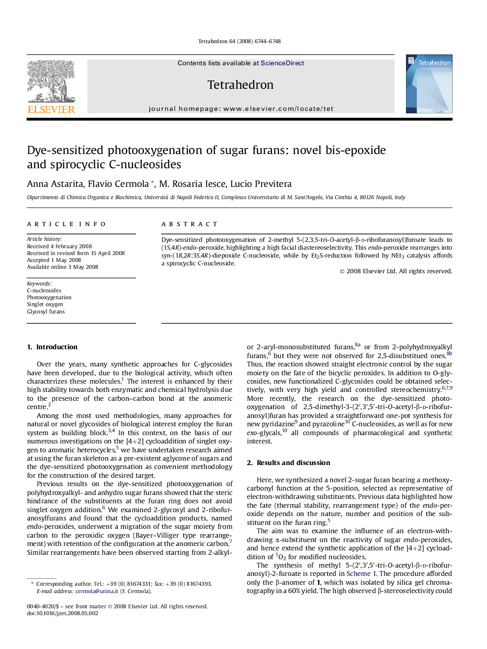 Dye-sensitized photooxygenation of sugar furans: novel bis-epoxide and spirocyclic C-nucleosides