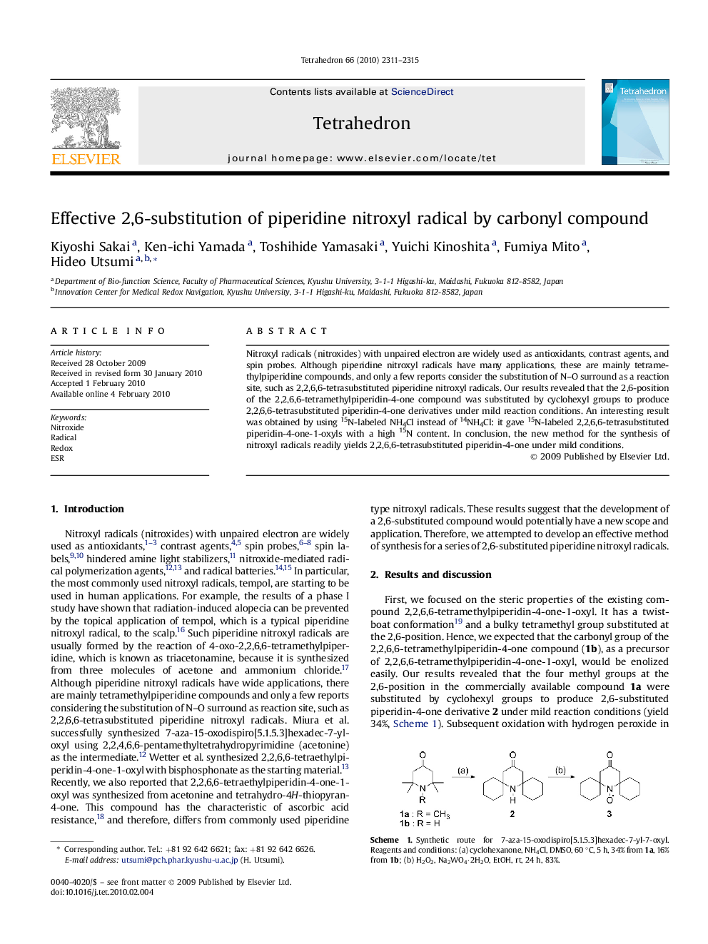 Effective 2,6-substitution of piperidine nitroxyl radical by carbonyl compound