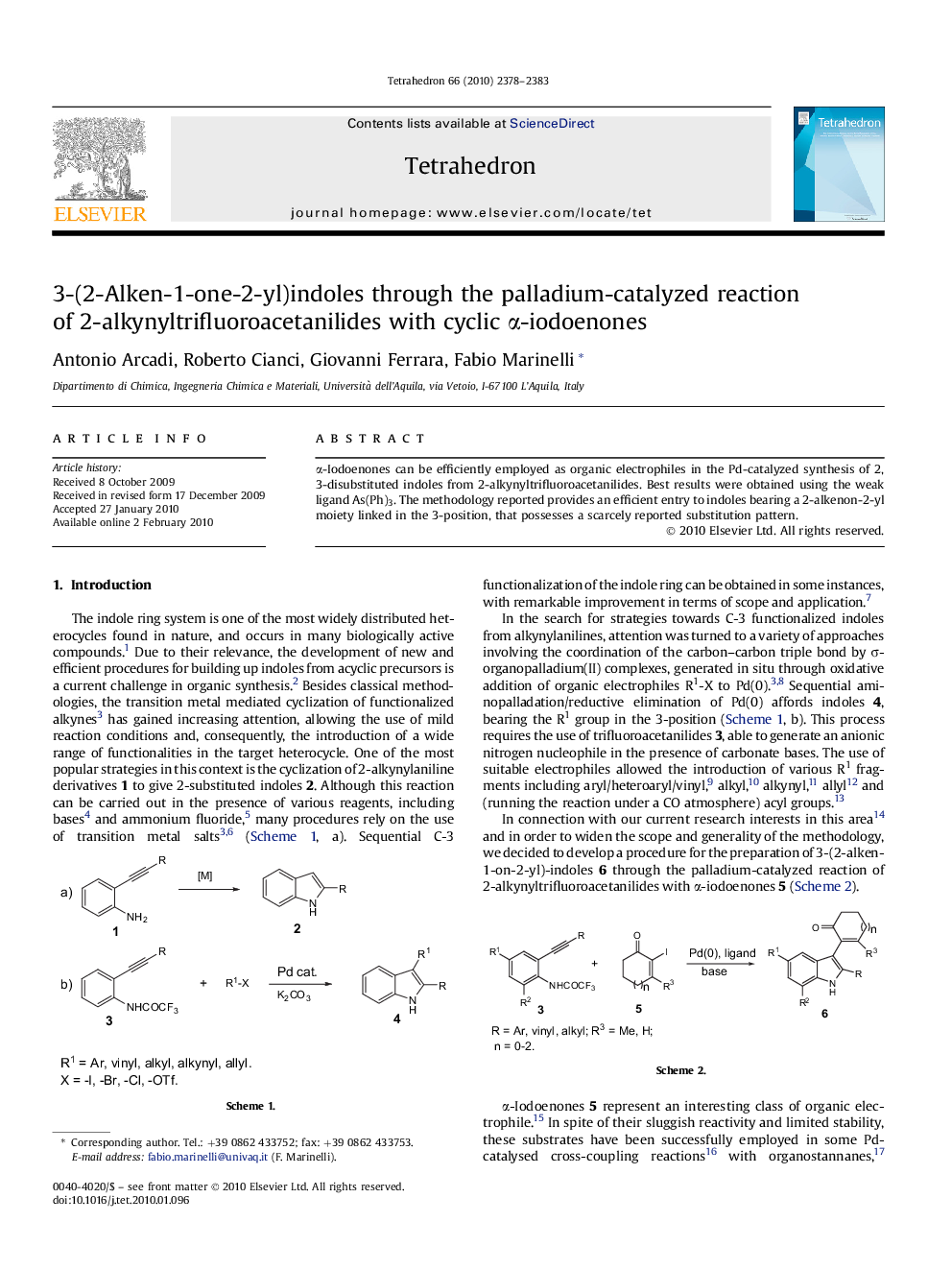 3-(2-Alken-1-one-2-yl)indoles through the palladium-catalyzed reaction of 2-alkynyltrifluoroacetanilides with cyclic Î±-iodoenones