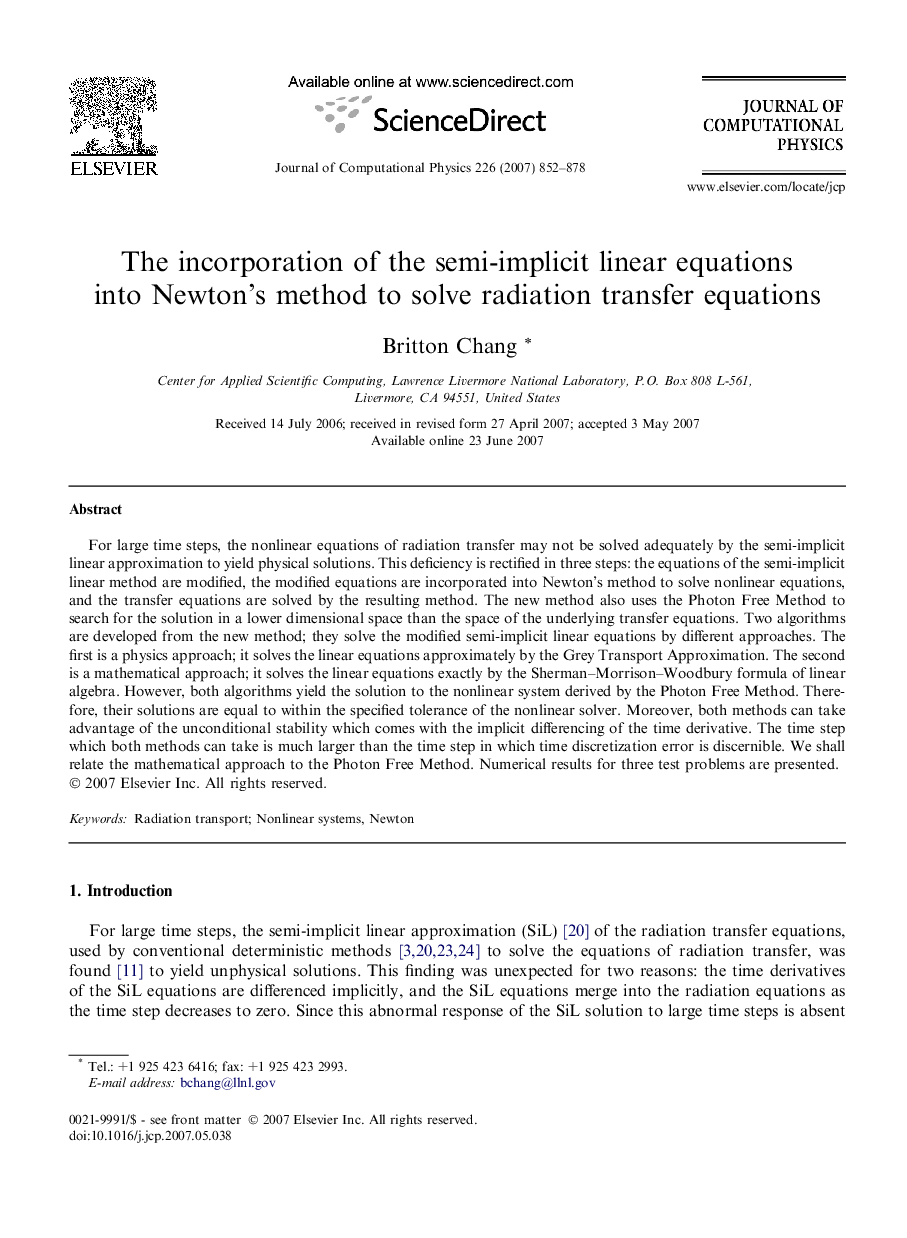 The incorporation of the semi-implicit linear equations into Newton’s method to solve radiation transfer equations