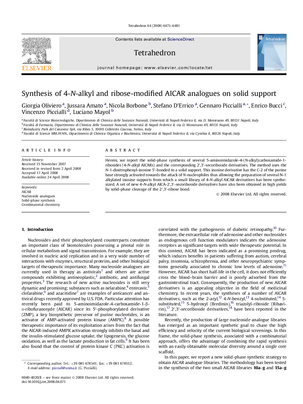 Synthesis of 4-N-alkyl and ribose-modified AICAR analogues on solid support