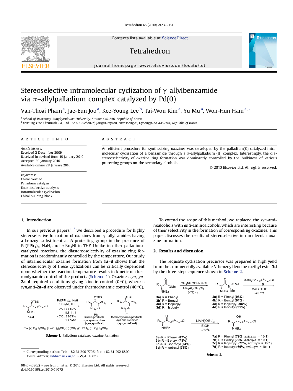 Stereoselective intramolecular cyclization of Î³-allylbenzamide via Ï-allylpalladium complex catalyzed by Pd(0)