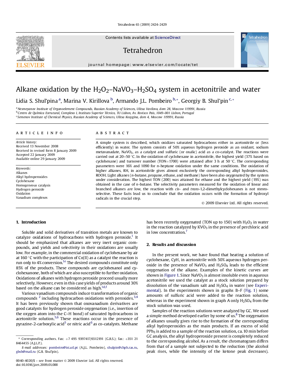 Alkane oxidation by the H2O2-NaVO3-H2SO4 system in acetonitrile and water