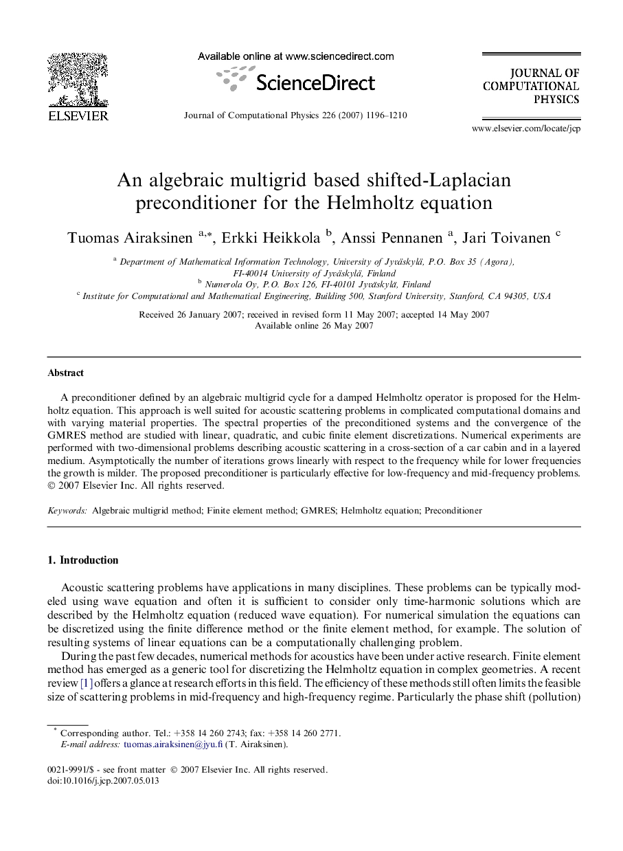 An algebraic multigrid based shifted-Laplacian preconditioner for the Helmholtz equation