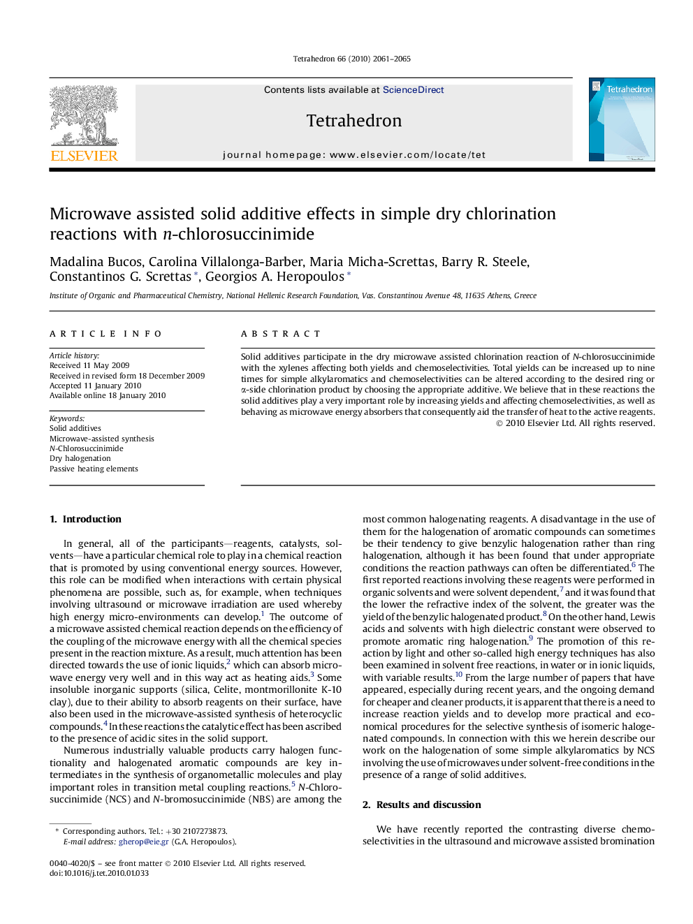 Microwave assisted solid additive effects in simple dry chlorination reactions with n-chlorosuccinimide