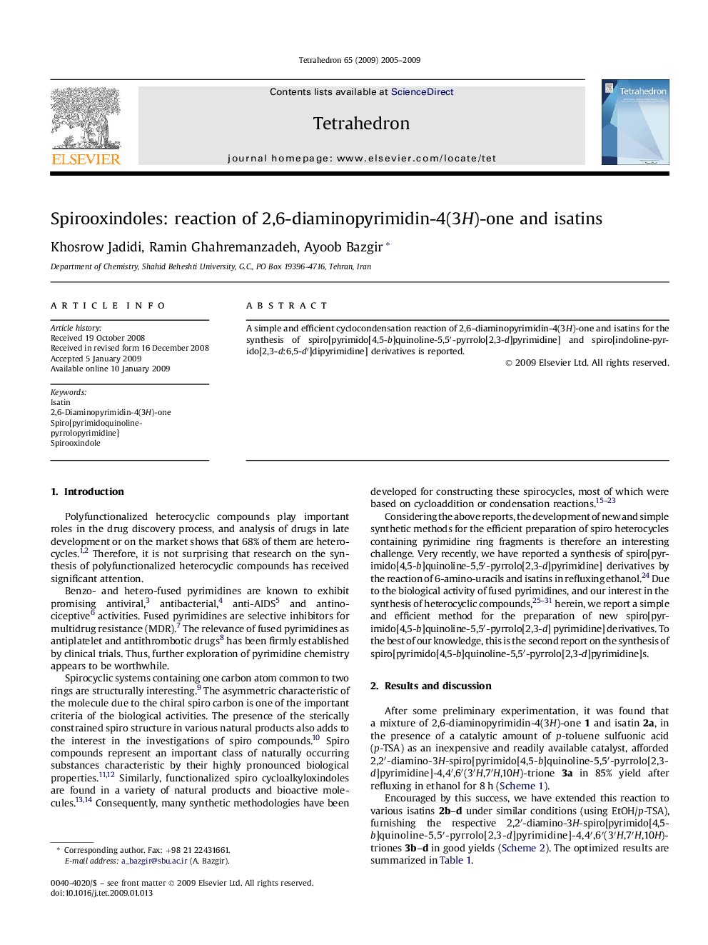 Spirooxindoles: reaction of 2,6-diaminopyrimidin-4(3H)-one and isatins