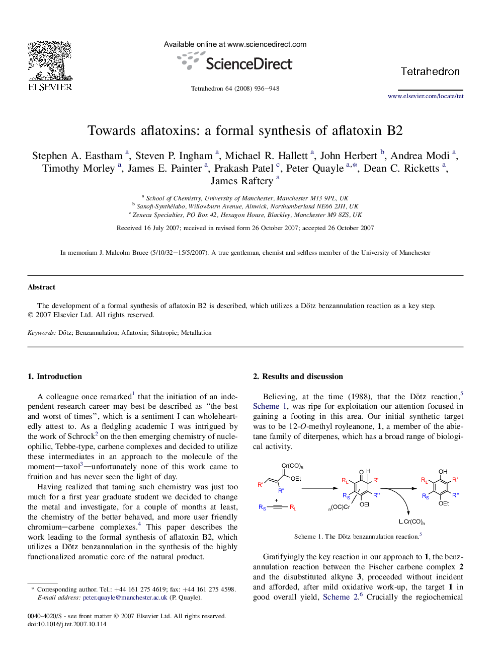 Towards aflatoxins: a formal synthesis of aflatoxin B2