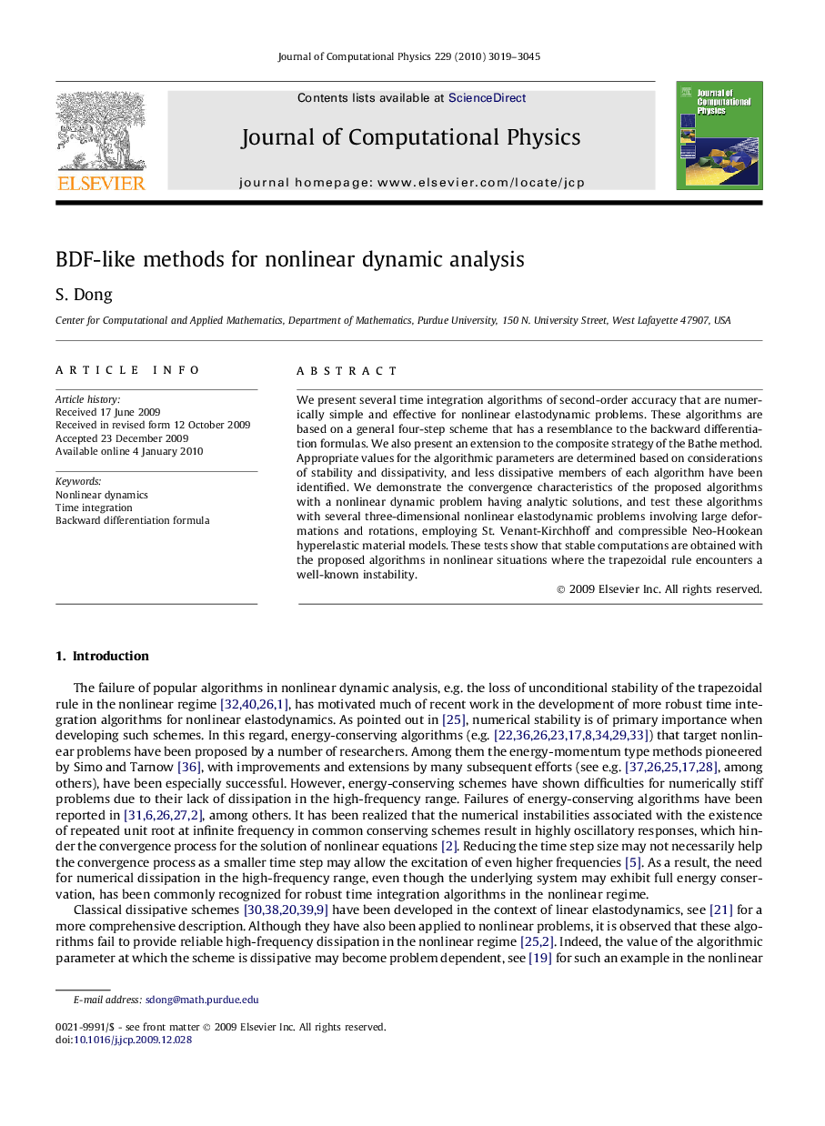 BDF-like methods for nonlinear dynamic analysis