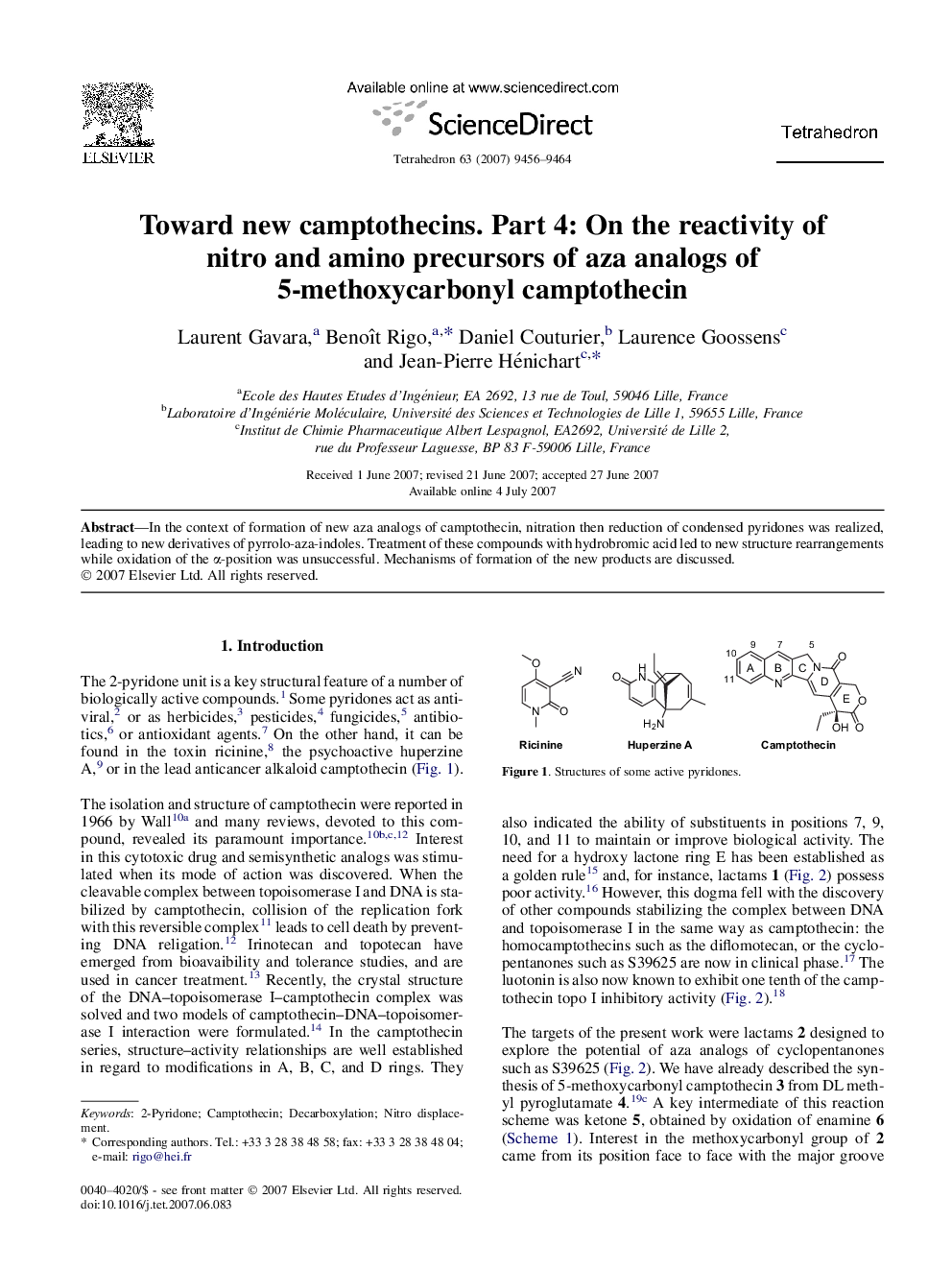 Toward new camptothecins. Part 4: On the reactivity of nitro and amino precursors of aza analogs of 5-methoxycarbonyl camptothecin