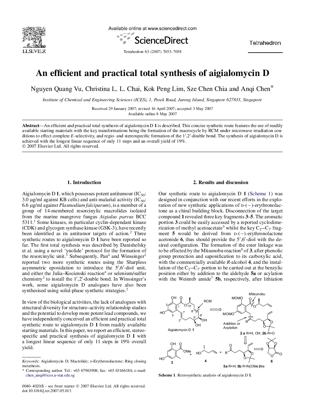 An efficient and practical total synthesis of aigialomycin D