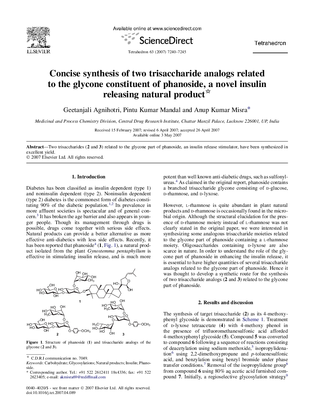 Concise synthesis of two trisaccharide analogs related to the glycone constituent of phanoside, a novel insulin releasing natural product