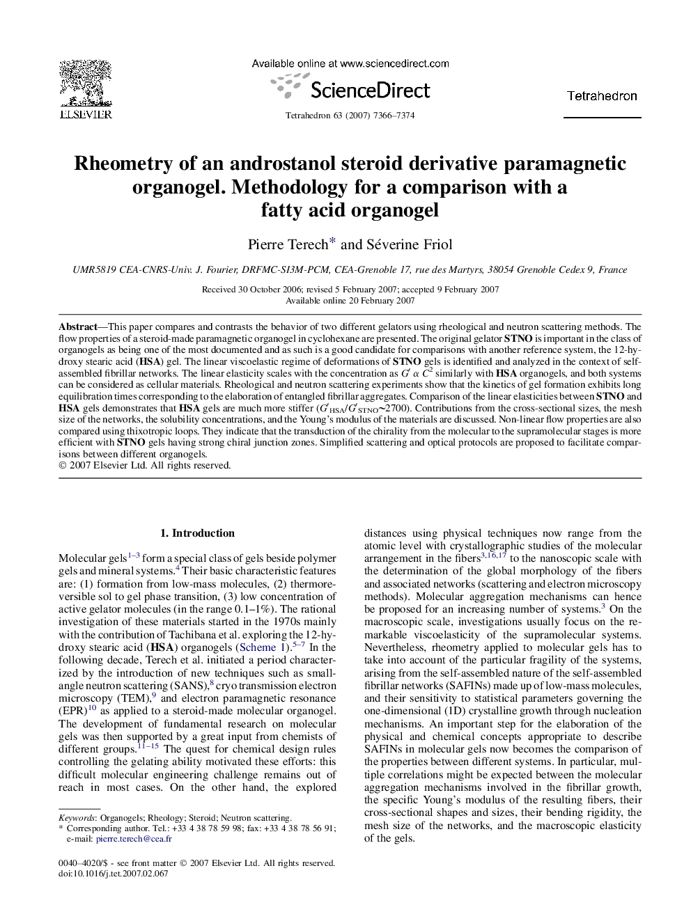 Rheometry of an androstanol steroid derivative paramagnetic organogel. Methodology for a comparison with a fatty acid organogel