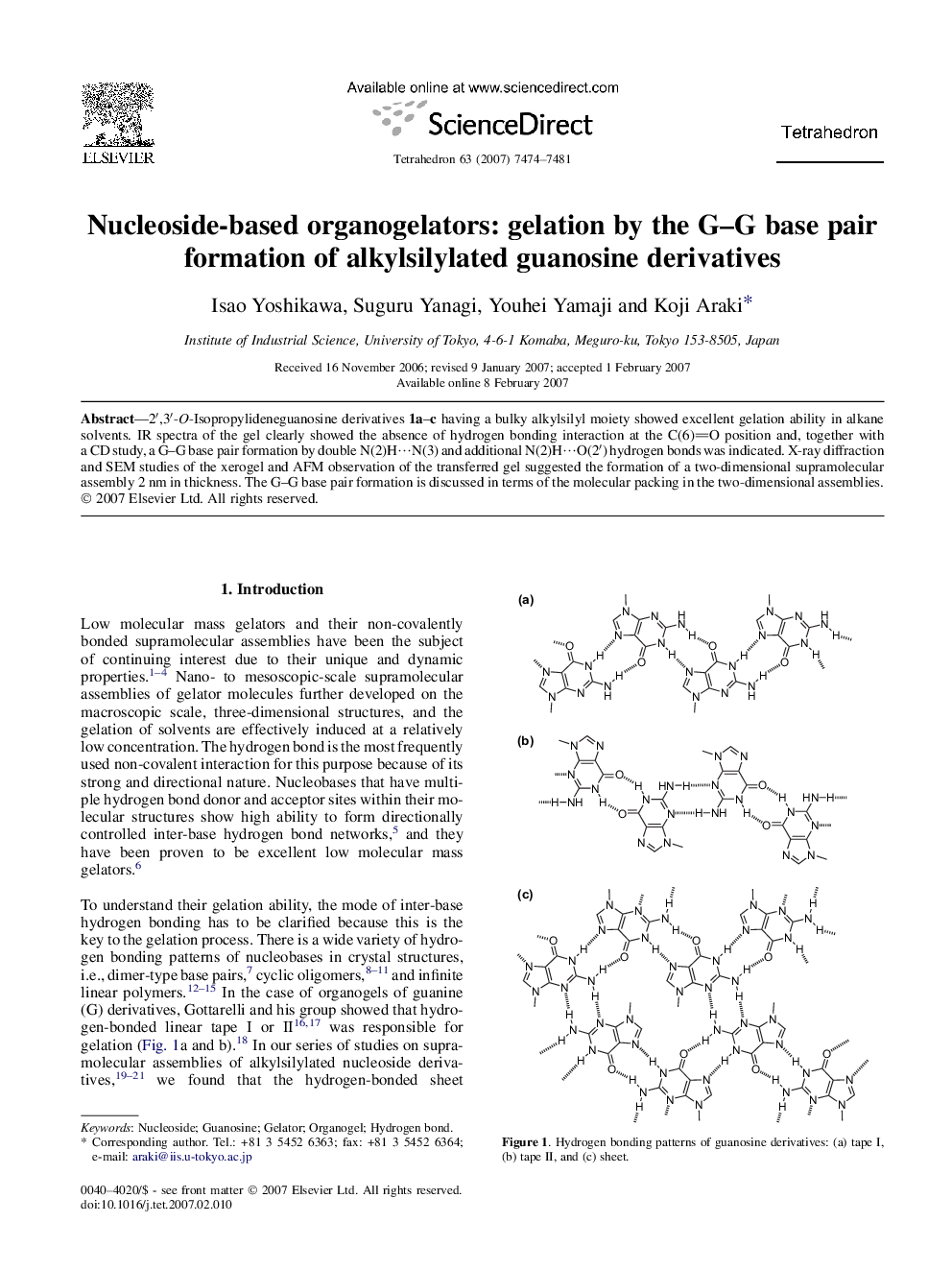 Nucleoside-based organogelators: gelation by the G-G base pair formation of alkylsilylated guanosine derivatives