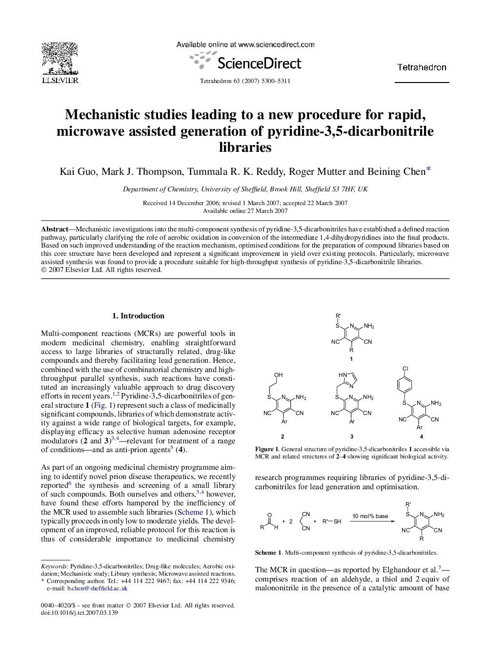 Mechanistic studies leading to a new procedure for rapid, microwave assisted generation of pyridine-3,5-dicarbonitrile libraries