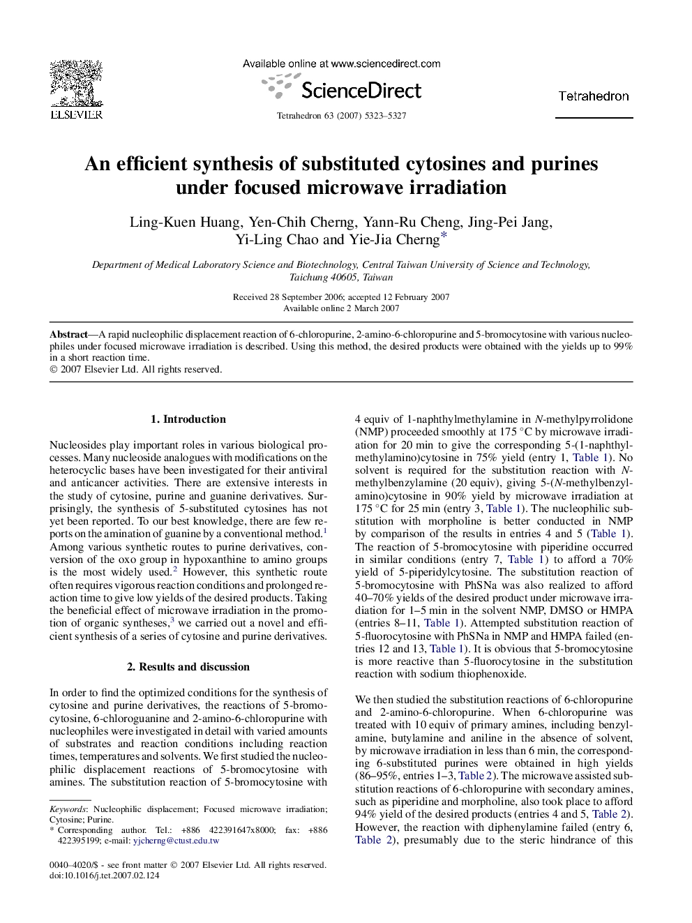 An efficient synthesis of substituted cytosines and purines under focused microwave irradiation