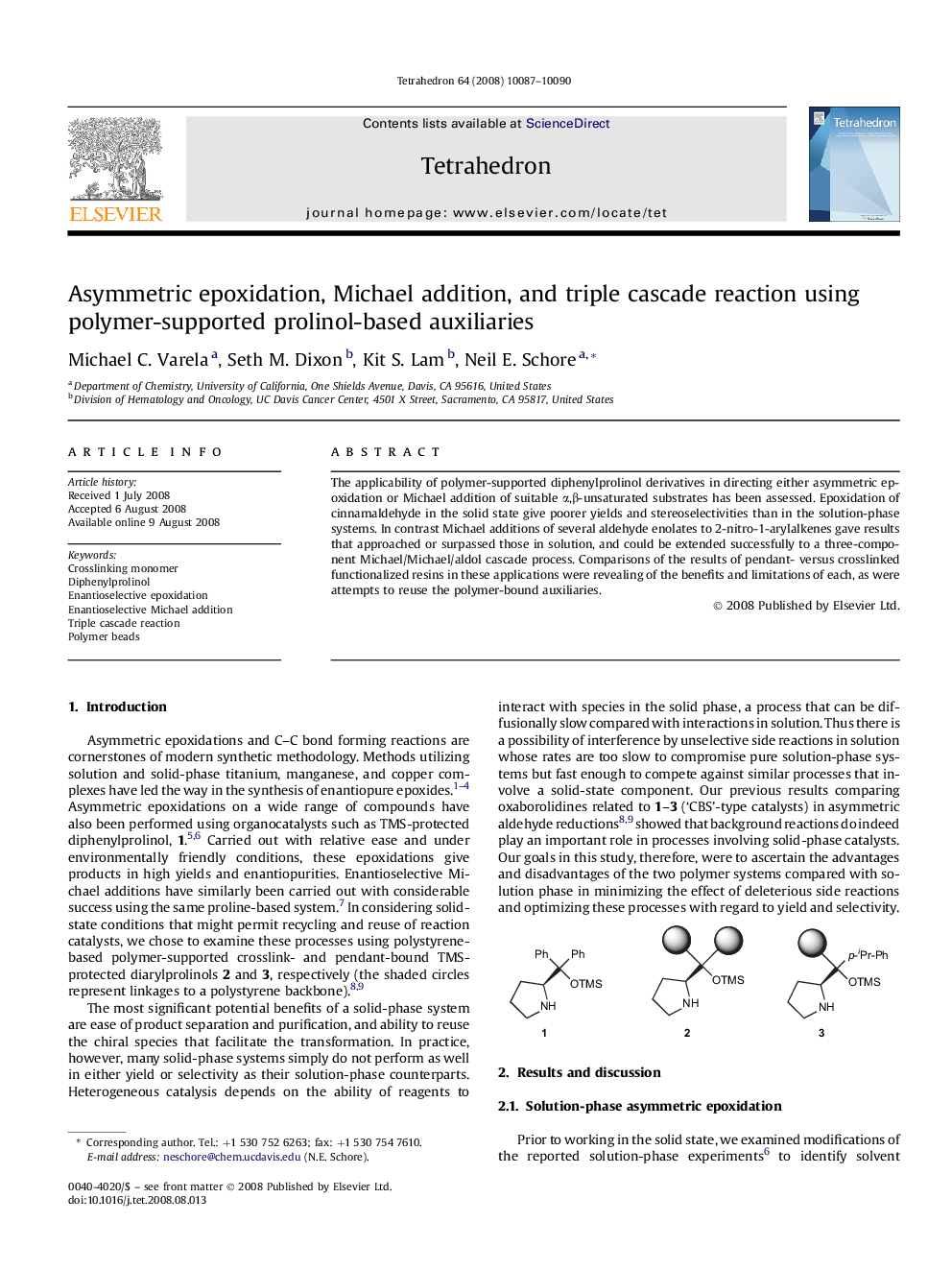 Asymmetric epoxidation, Michael addition, and triple cascade reaction using polymer-supported prolinol-based auxiliaries