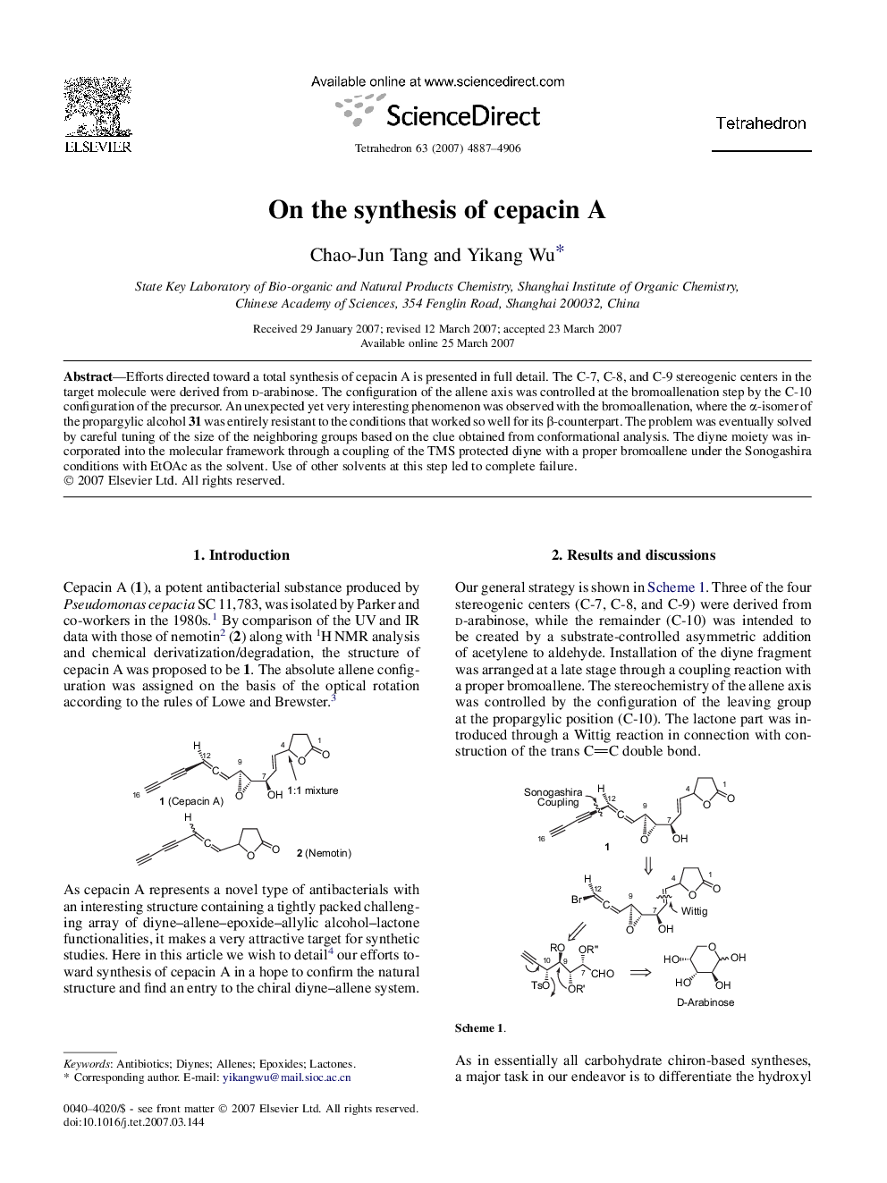 On the synthesis of cepacin A