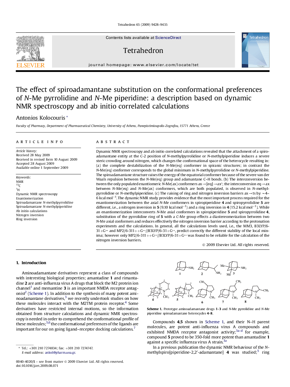 The effect of spiroadamantane substitution on the conformational preferences of N-Me pyrrolidine and N-Me piperidine: a description based on dynamic NMR spectroscopy and ab initio correlated calculations