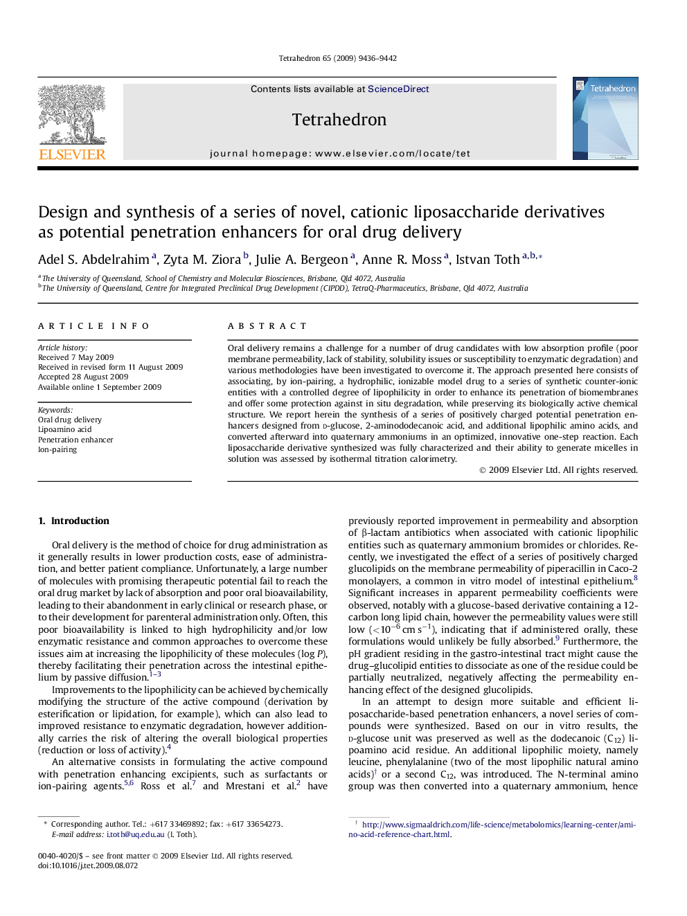 Design and synthesis of a series of novel, cationic liposaccharide derivatives as potential penetration enhancers for oral drug delivery