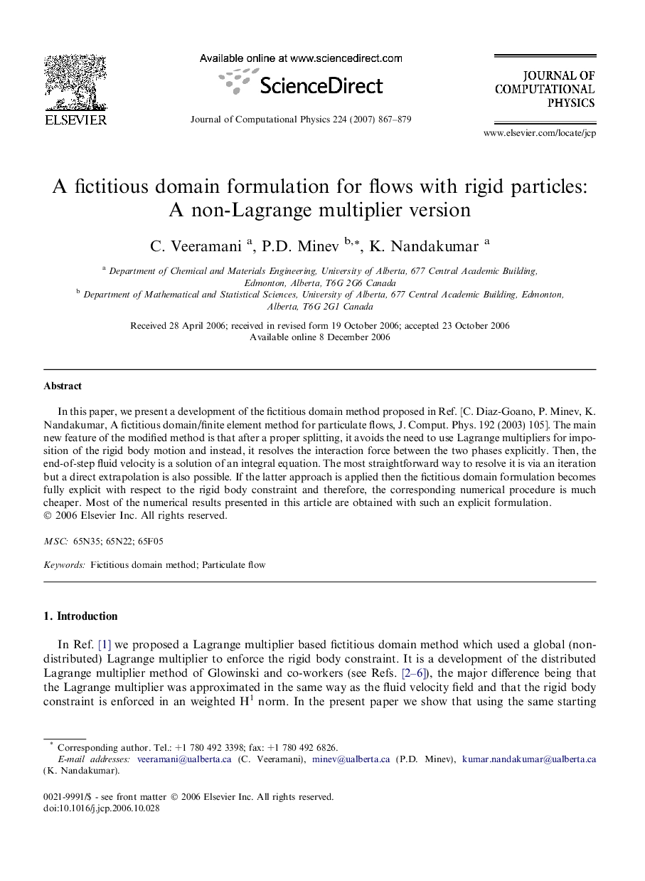 A fictitious domain formulation for flows with rigid particles: A non-Lagrange multiplier version