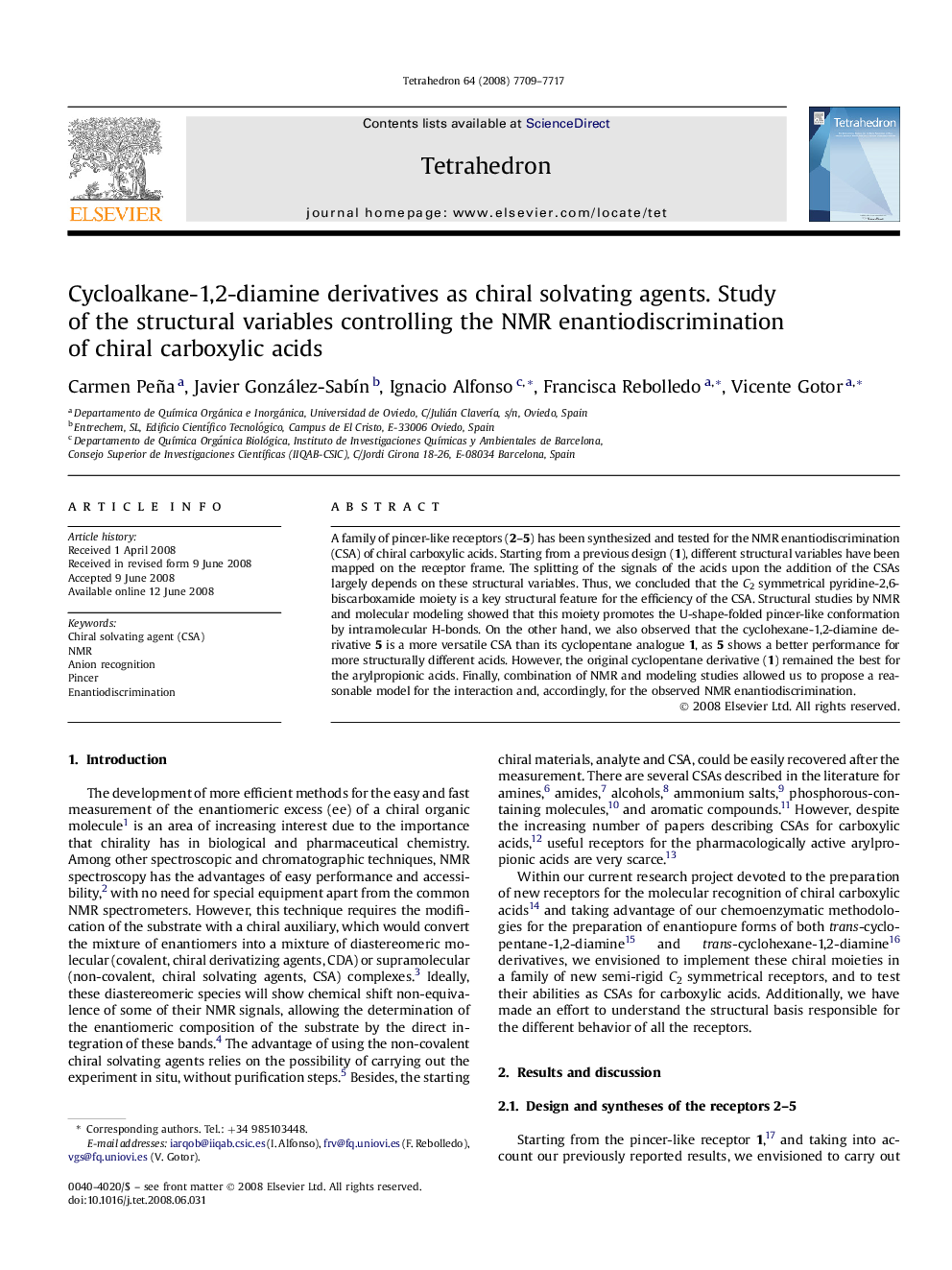 Cycloalkane-1,2-diamine derivatives as chiral solvating agents. Study of the structural variables controlling the NMR enantiodiscrimination of chiral carboxylic acids