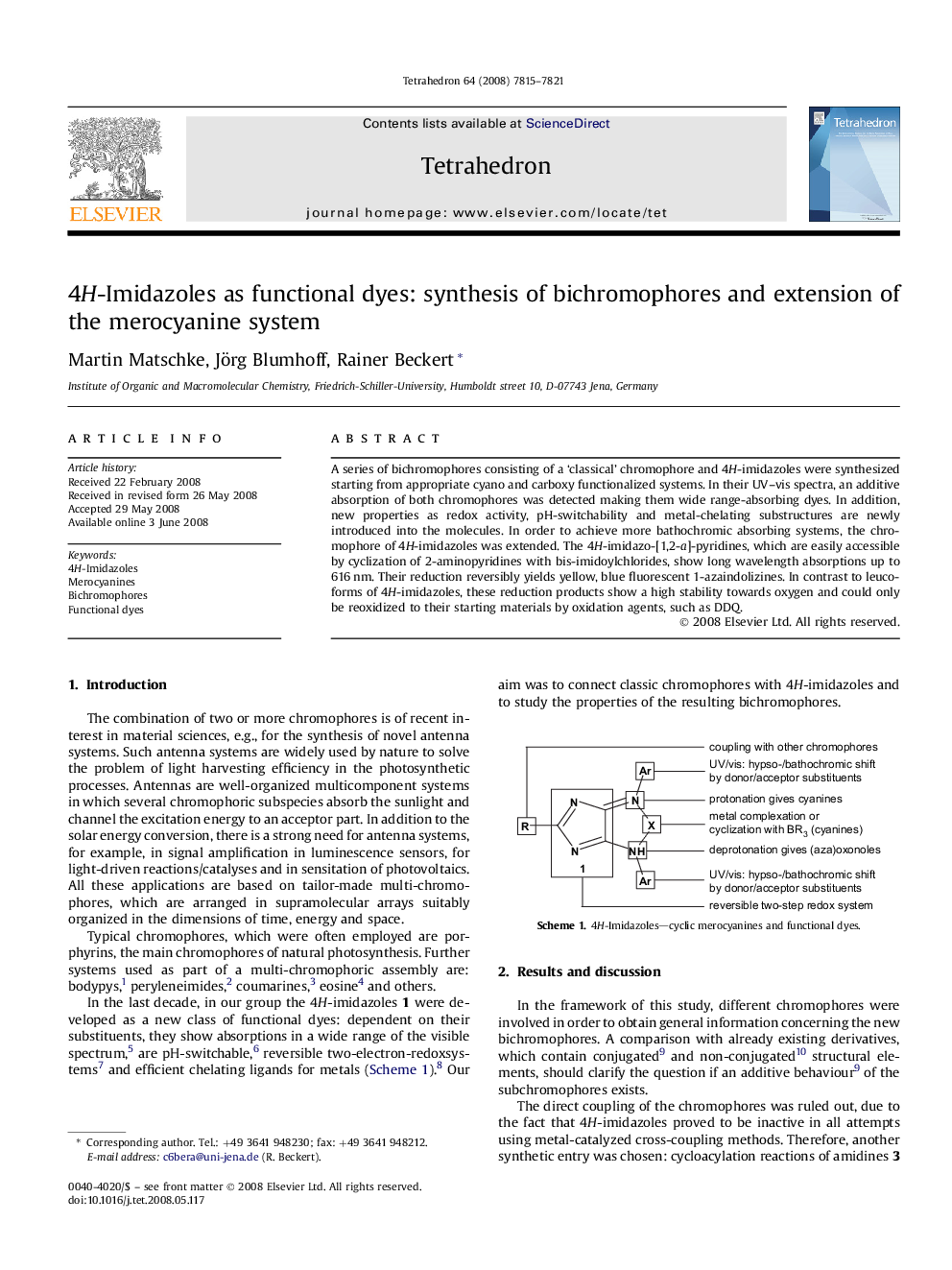 4H-Imidazoles as functional dyes: synthesis of bichromophores and extension of the merocyanine system