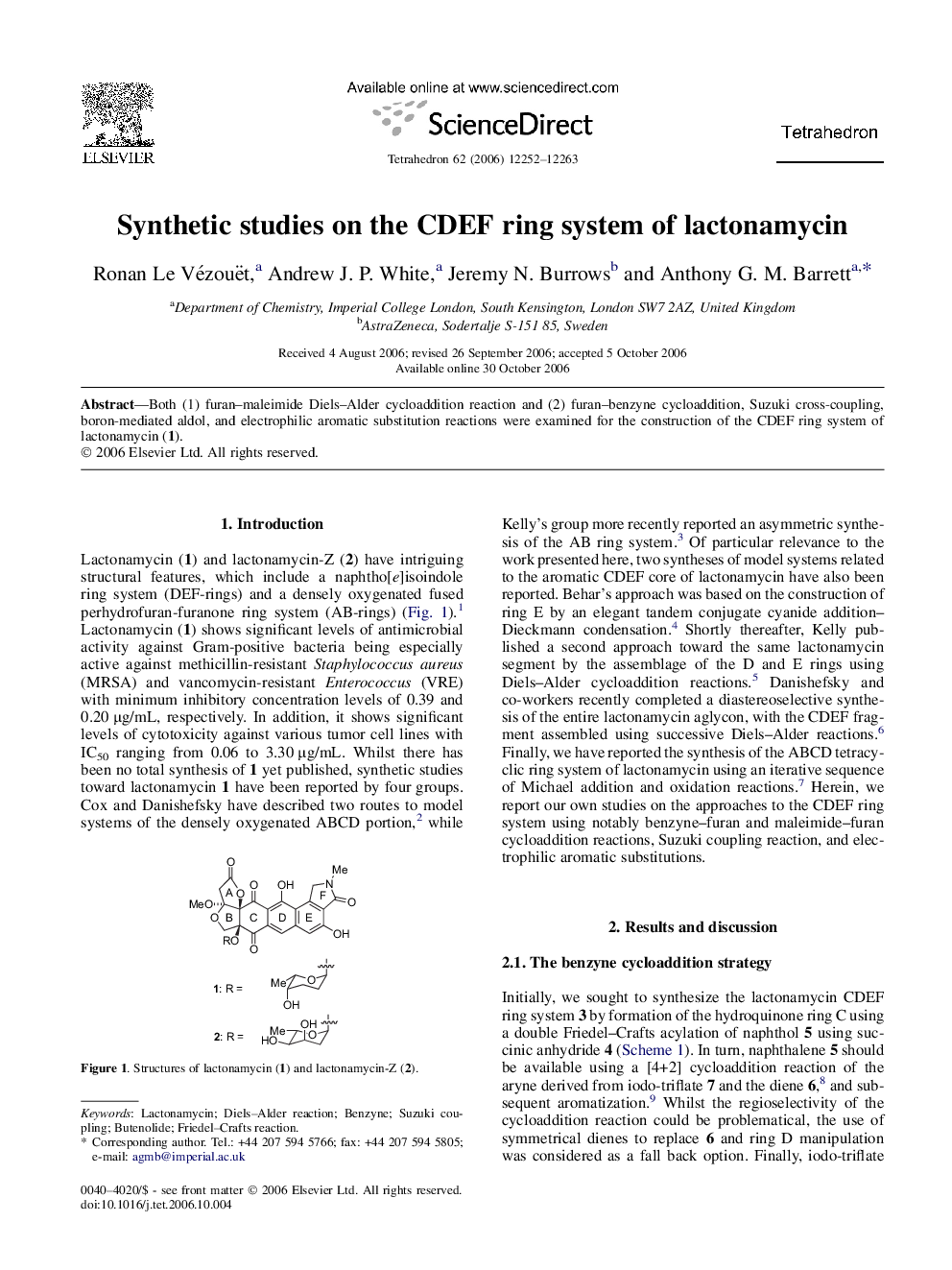 Synthetic studies on the CDEF ring system of lactonamycin