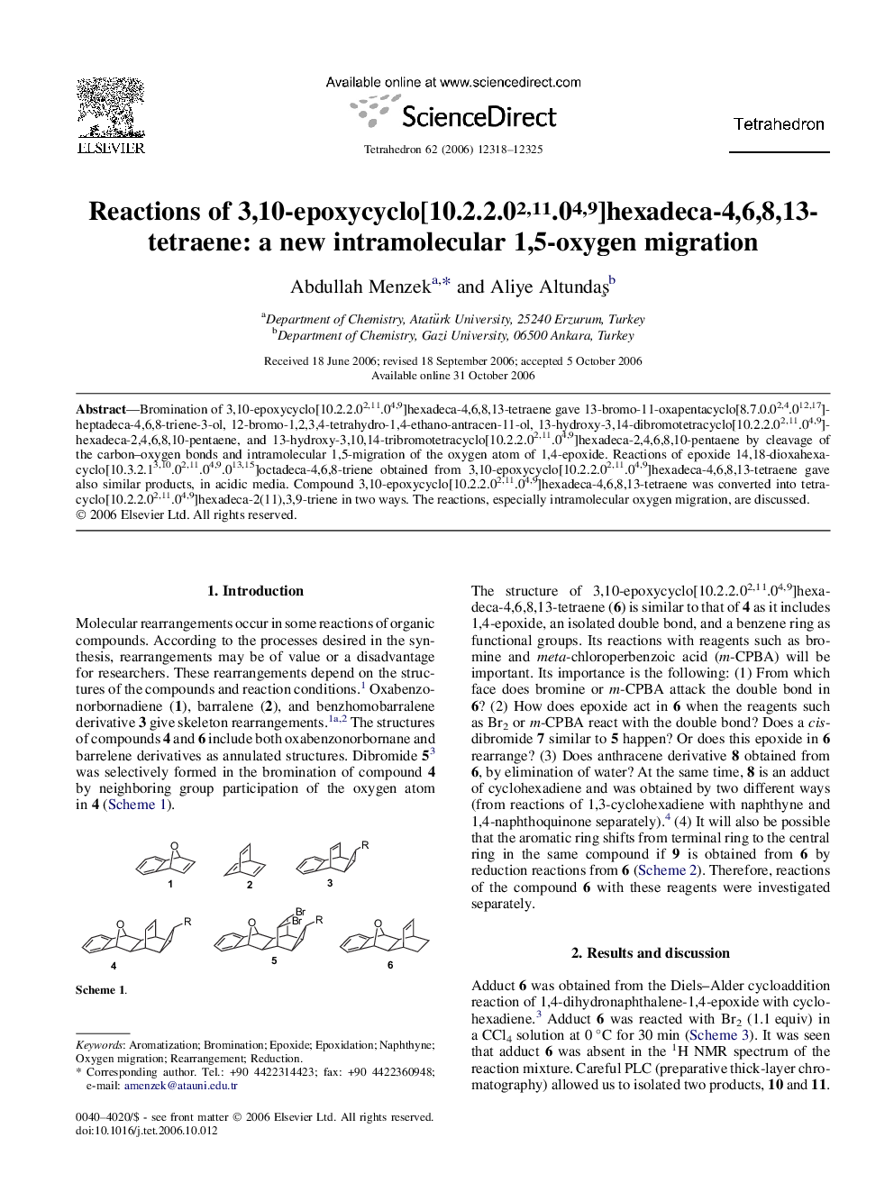 Reactions of 3,10-epoxycyclo[10.2.2.02,11.04,9]hexadeca-4,6,8,13-tetraene: a new intramolecular 1,5-oxygen migration