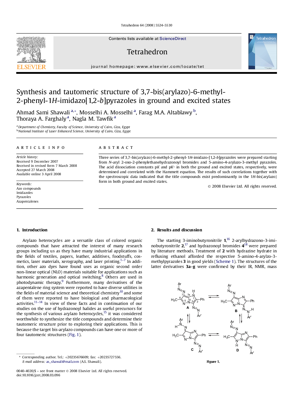 Synthesis and tautomeric structure of 3,7-bis(arylazo)-6-methyl-2-phenyl-1H-imidazo[1,2-b]pyrazoles in ground and excited states