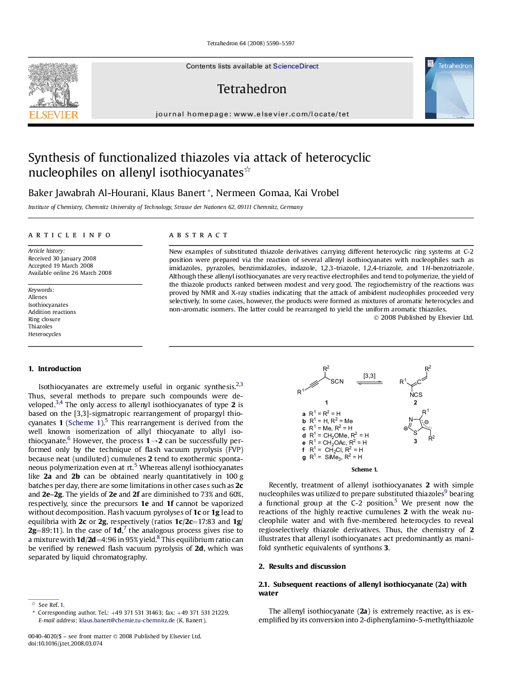 Synthesis of functionalized thiazoles via attack of heterocyclic nucleophiles on allenyl isothiocyanates