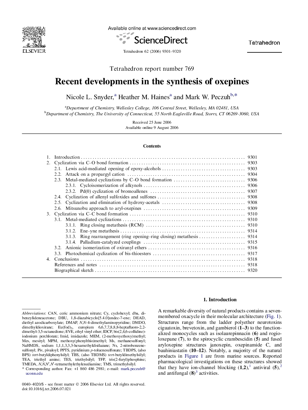 Recent developments in the synthesis of oxepines