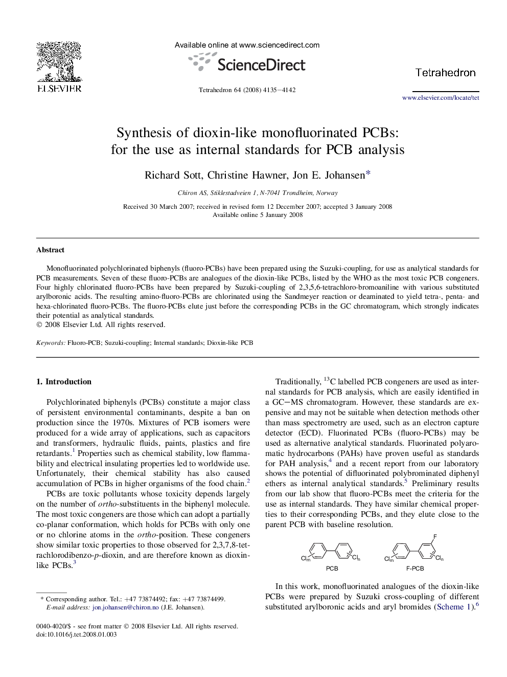 Synthesis of dioxin-like monofluorinated PCBs: for the use as internal standards for PCB analysis