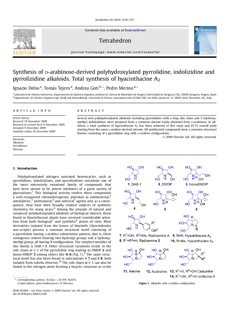 Synthesis of d-arabinose-derived polyhydroxylated pyrrolidine, indolizidine and pyrrolizidine alkaloids. Total synthesis of hyacinthacine A2