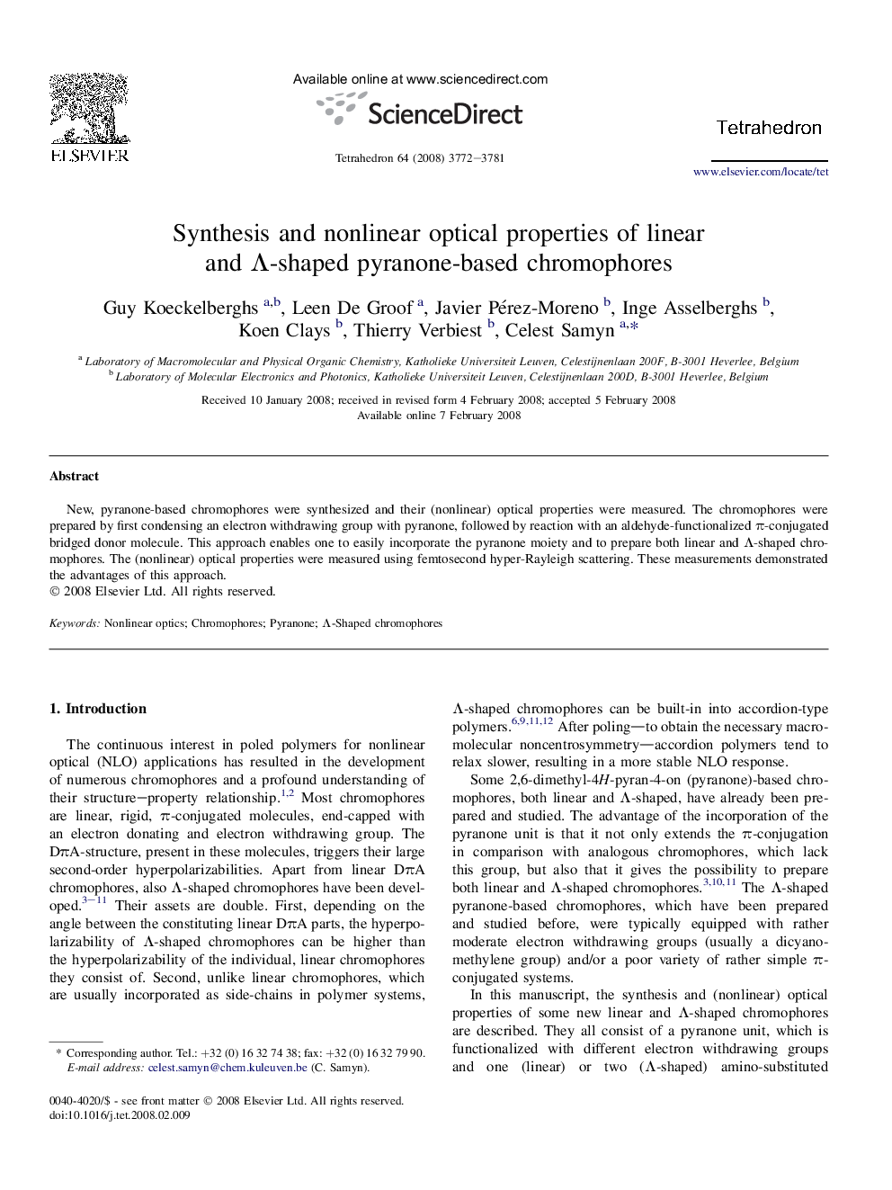 Synthesis and nonlinear optical properties of linear and Î-shaped pyranone-based chromophores