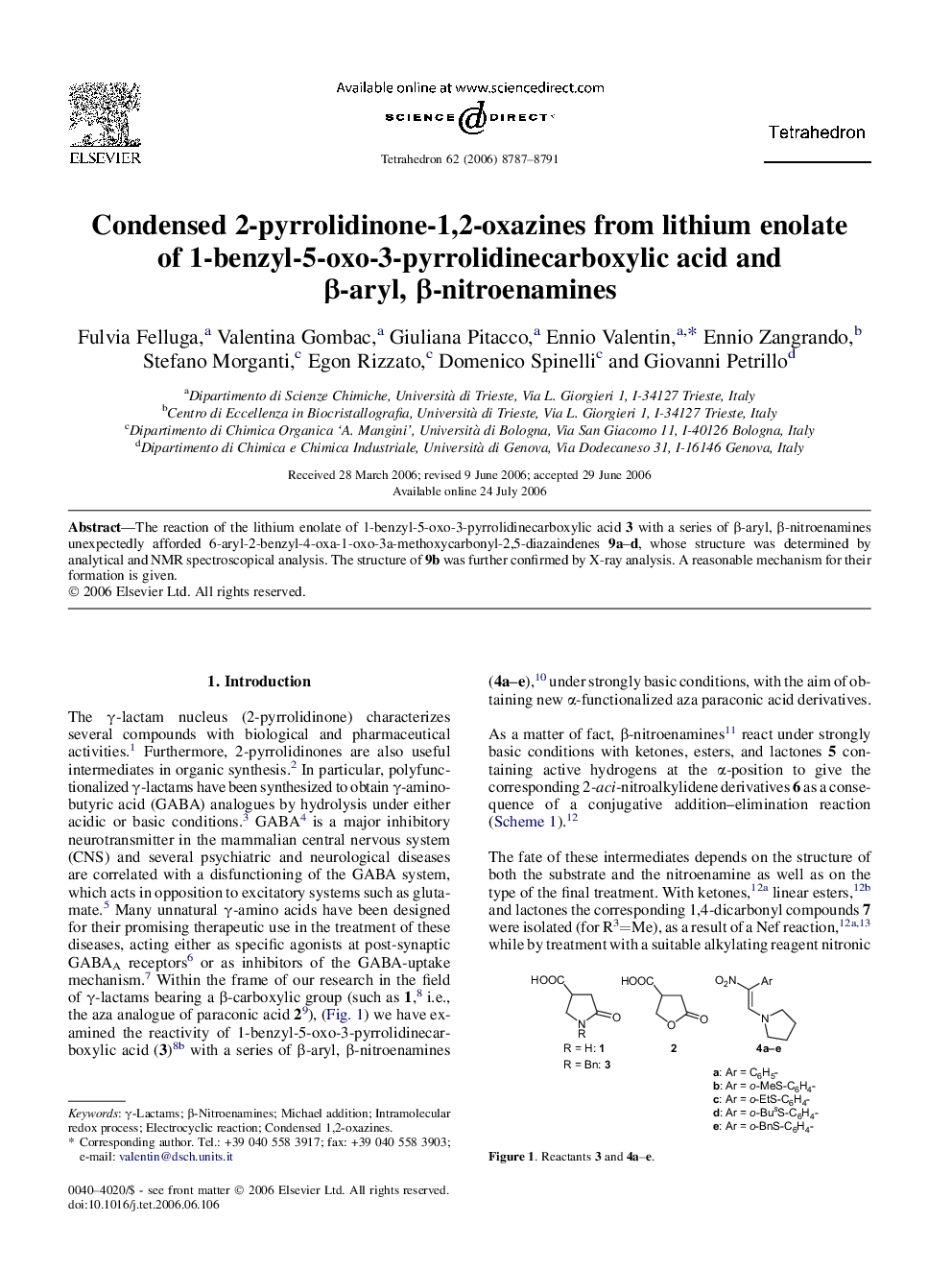 Condensed 2-pyrrolidinone-1,2-oxazines from lithium enolate of 1-benzyl-5-oxo-3-pyrrolidinecarboxylic acid and Î²-aryl, Î²-nitroenamines