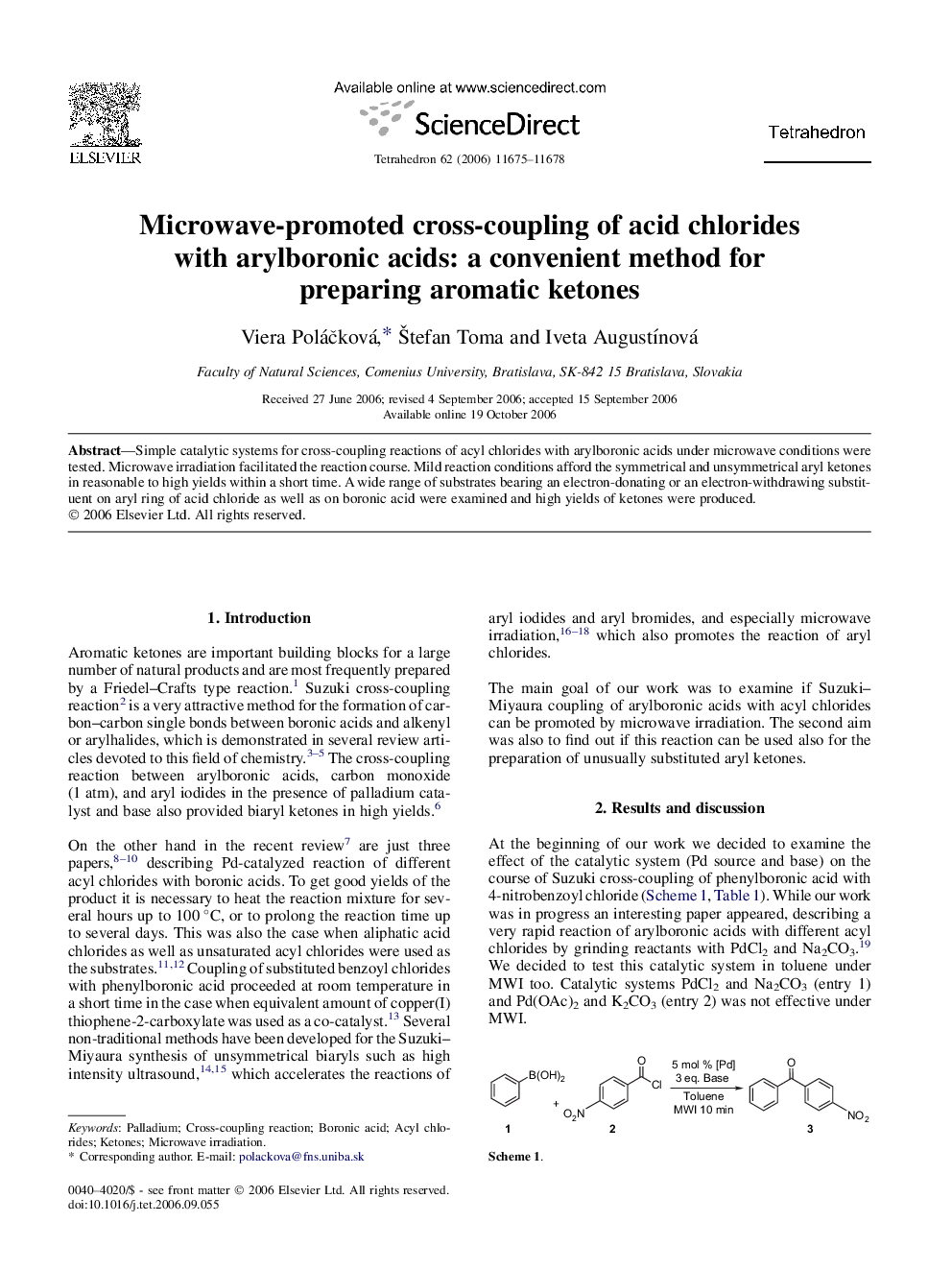 Microwave-promoted cross-coupling of acid chlorides with arylboronic acids: a convenient method for preparing aromatic ketones