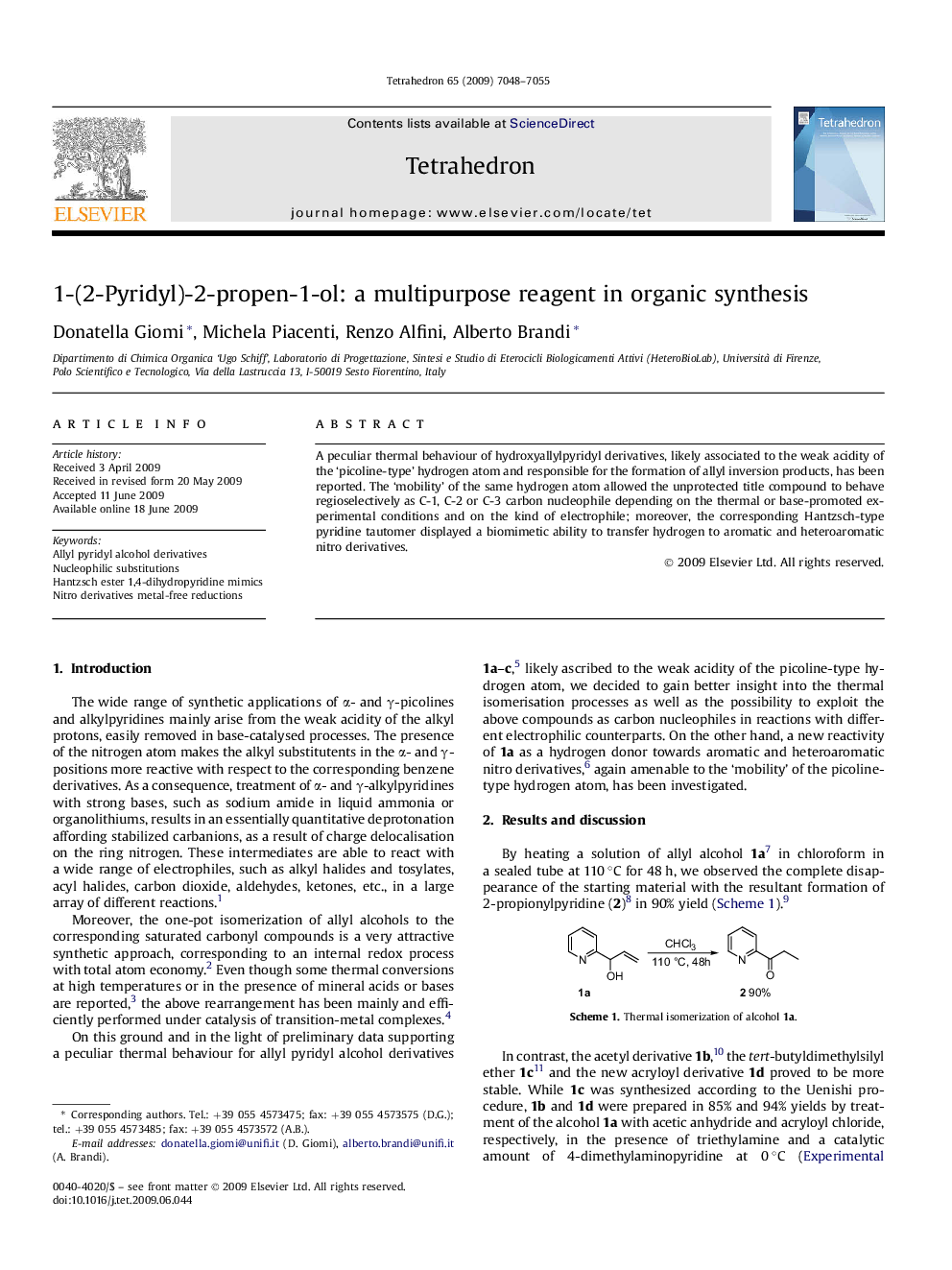 1-(2-Pyridyl)-2-propen-1-ol: a multipurpose reagent in organic synthesis