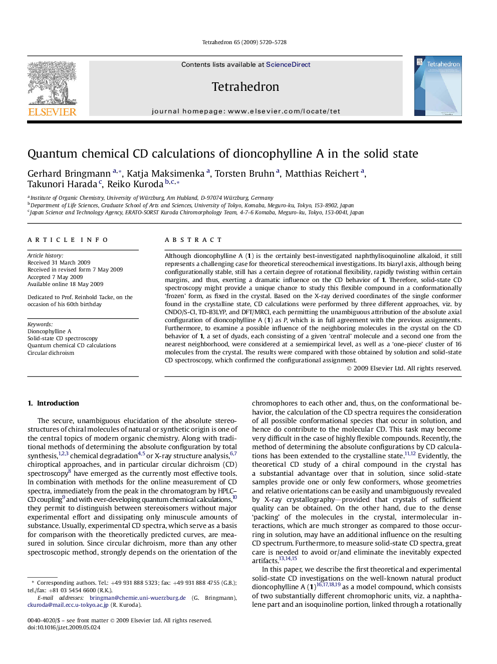 Quantum chemical CD calculations of dioncophylline A in the solid state