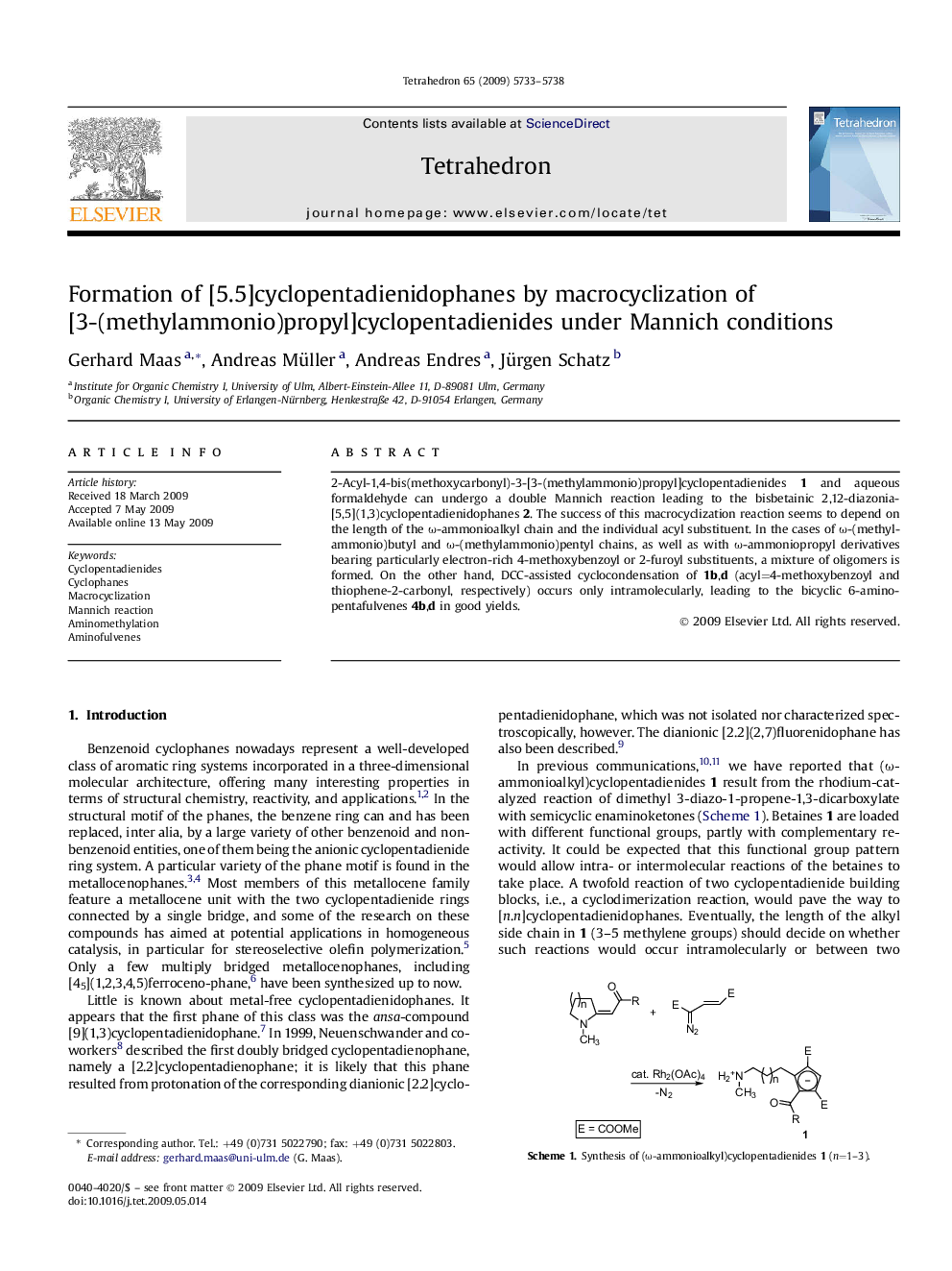 Formation of [5.5]cyclopentadienidophanes by macrocyclization of [3-(methylammonio)propyl]cyclopentadienides under Mannich conditions