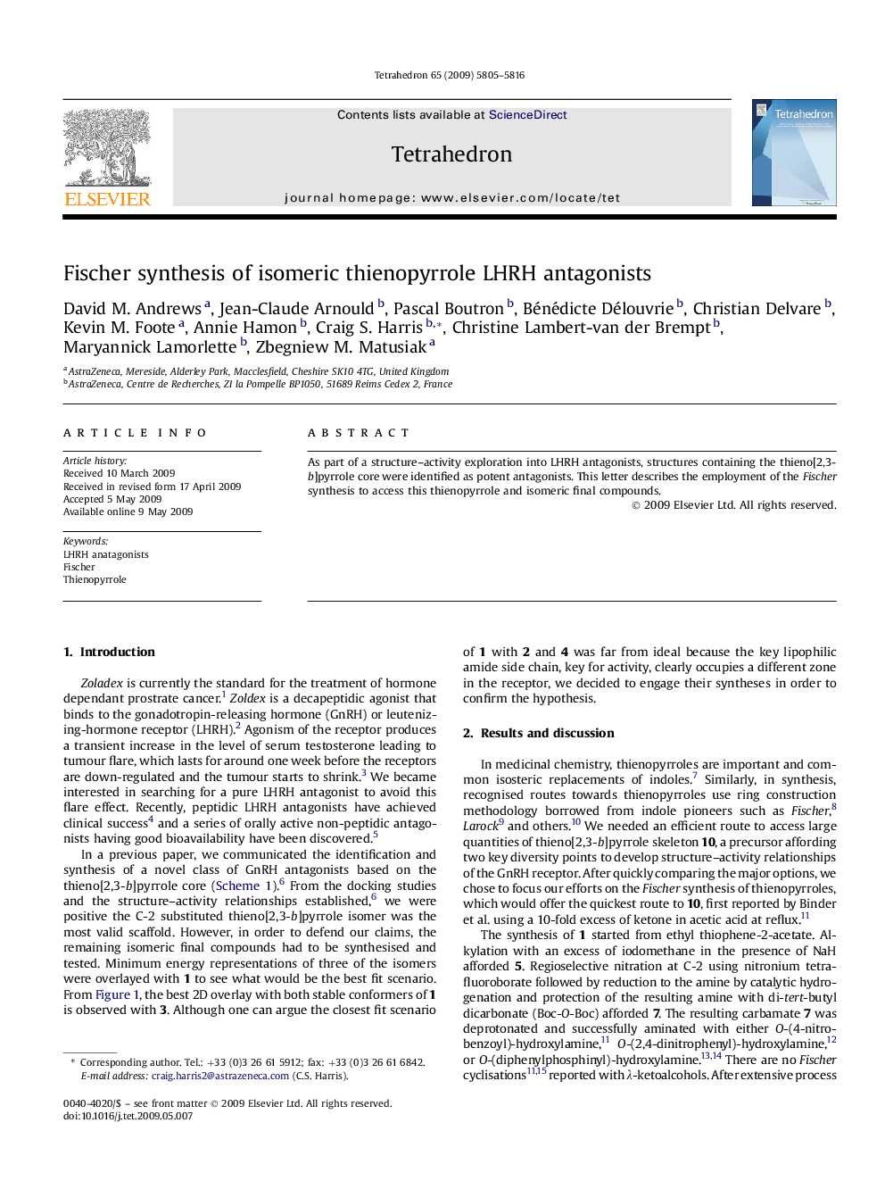 Fischer synthesis of isomeric thienopyrrole LHRH antagonists