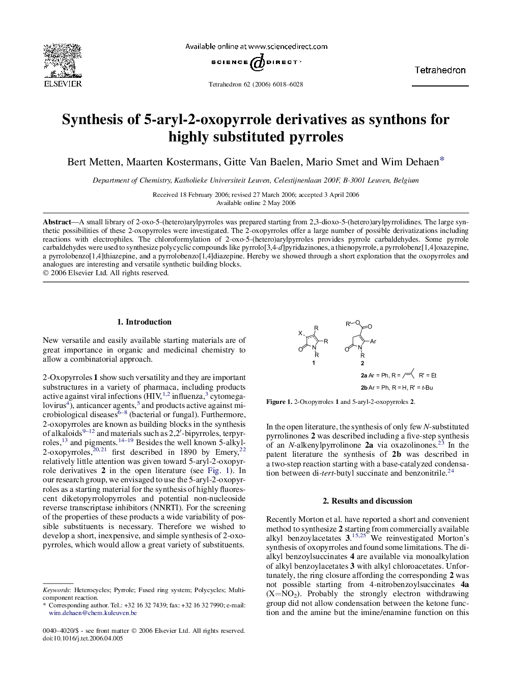 Synthesis of 5-aryl-2-oxopyrrole derivatives as synthons for highly substituted pyrroles