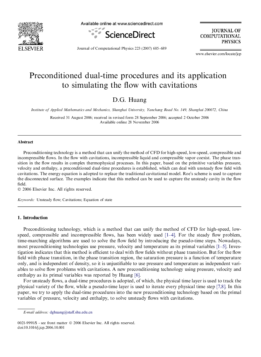 Preconditioned dual-time procedures and its application to simulating the flow with cavitations