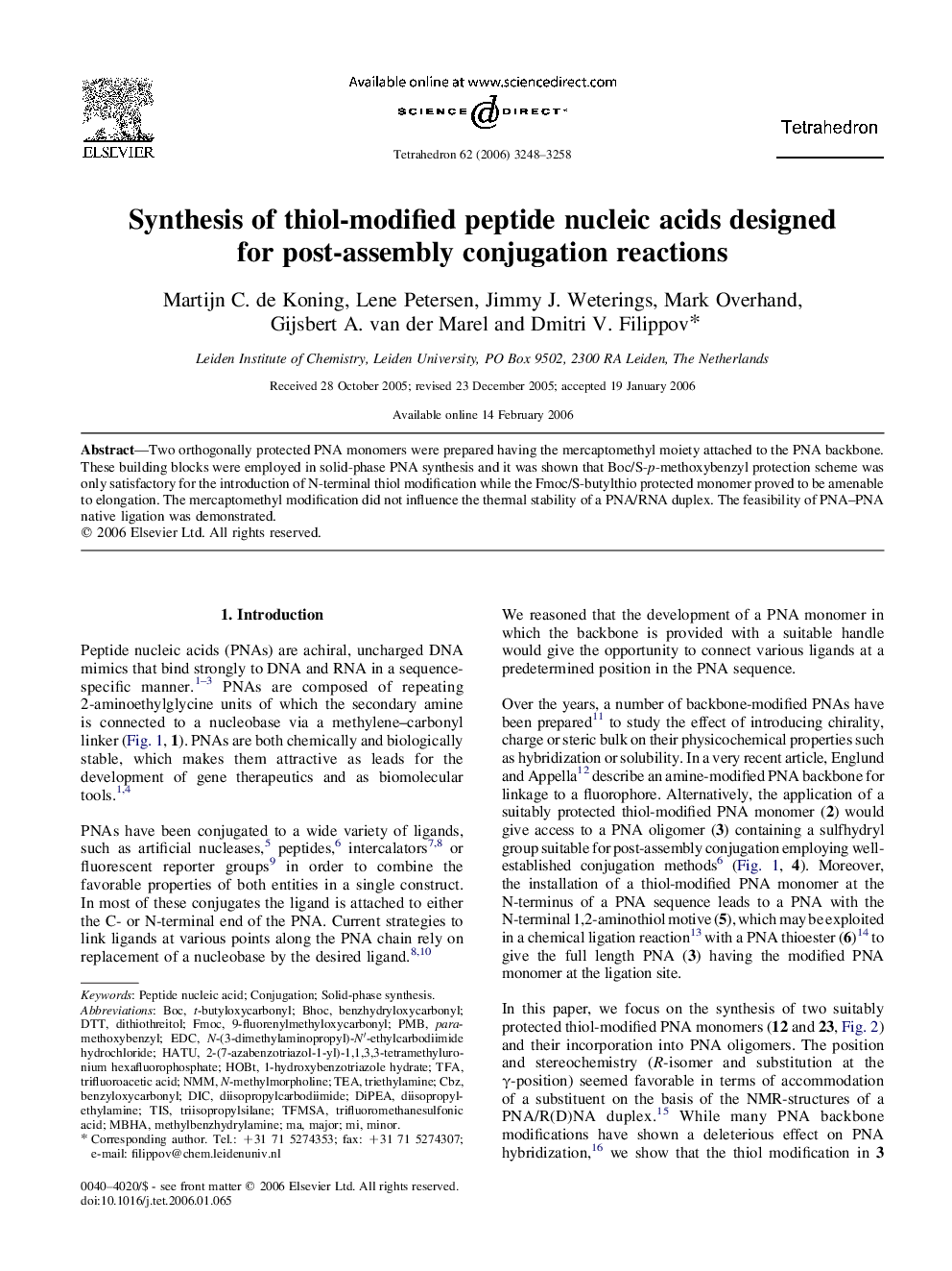 Synthesis of thiol-modified peptide nucleic acids designed for post-assembly conjugation reactions